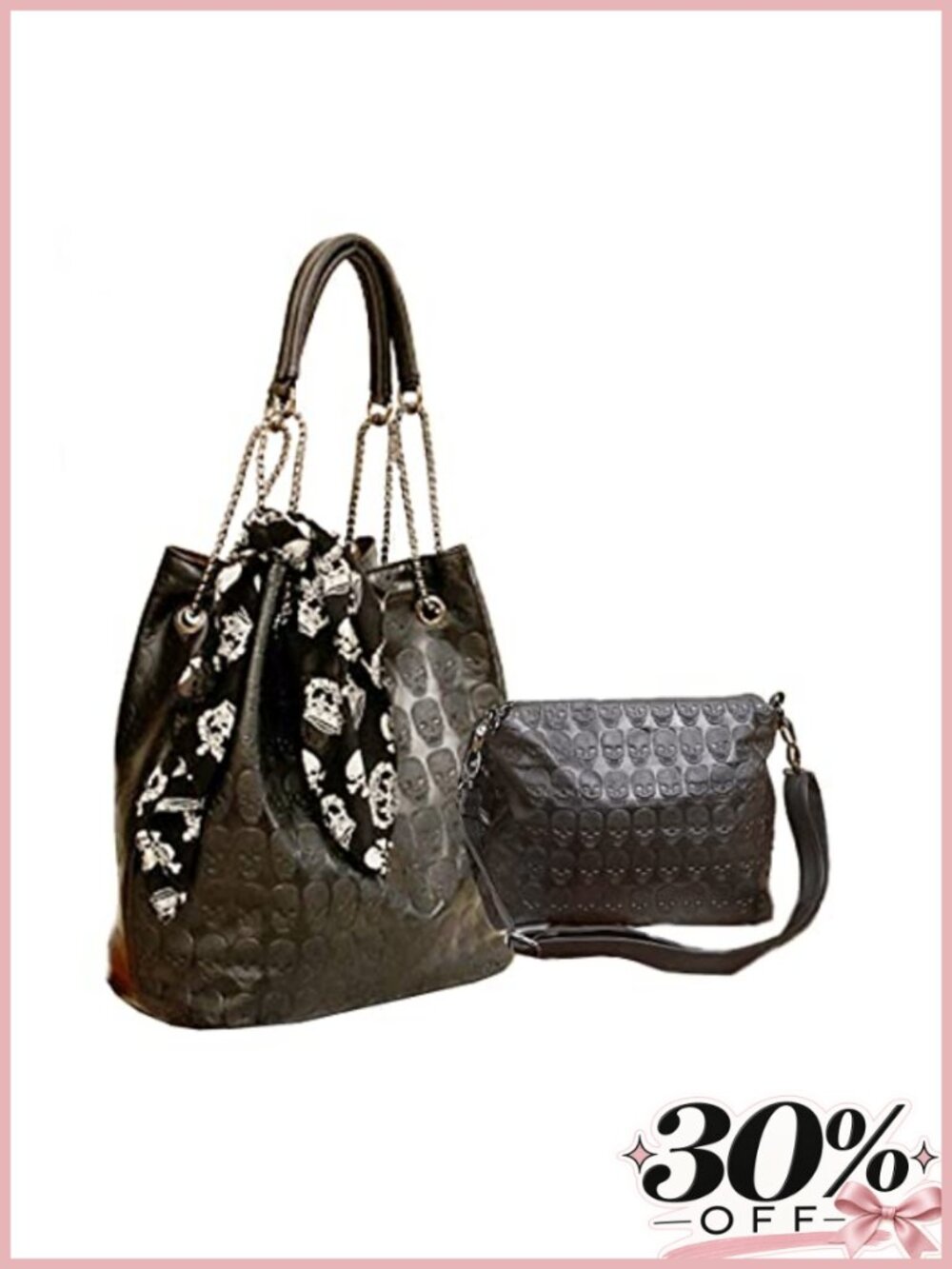 Women's Skull Print PU Leather Hobo Tote Shoulder Bag Handbag with Gift